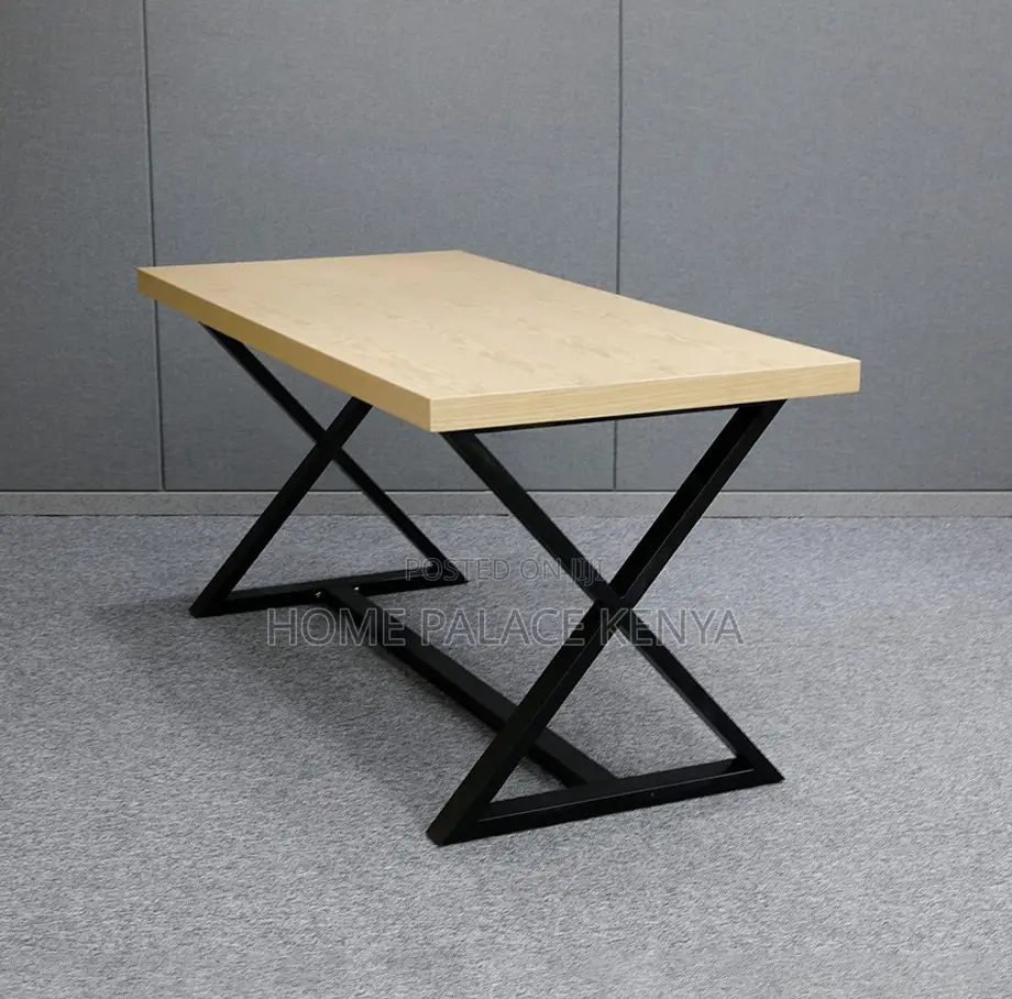 Study Table: X Shaped Metal Legs Table With Wooden Top