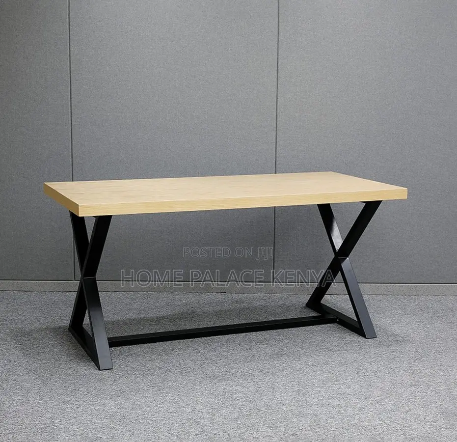 Study Table: X Shaped Metal Legs Table With Wooden Top