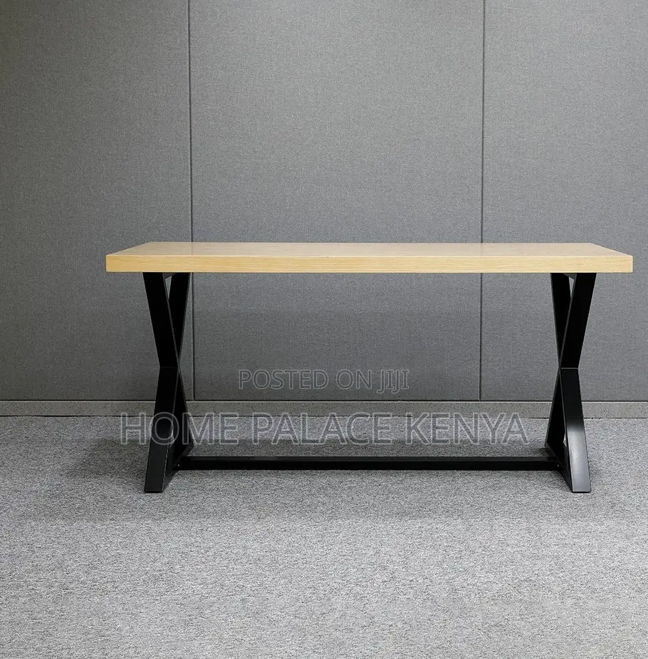 Study Table: X Shaped Metal Legs Table With Wooden Top