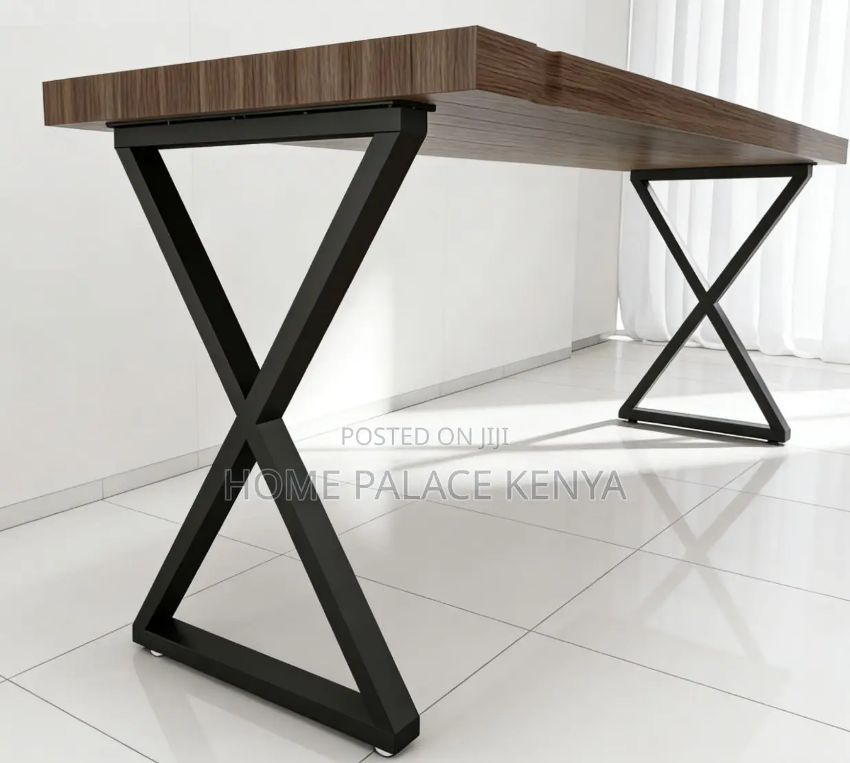 Study Table: X Shaped Metal Legs Table With Wooden Top