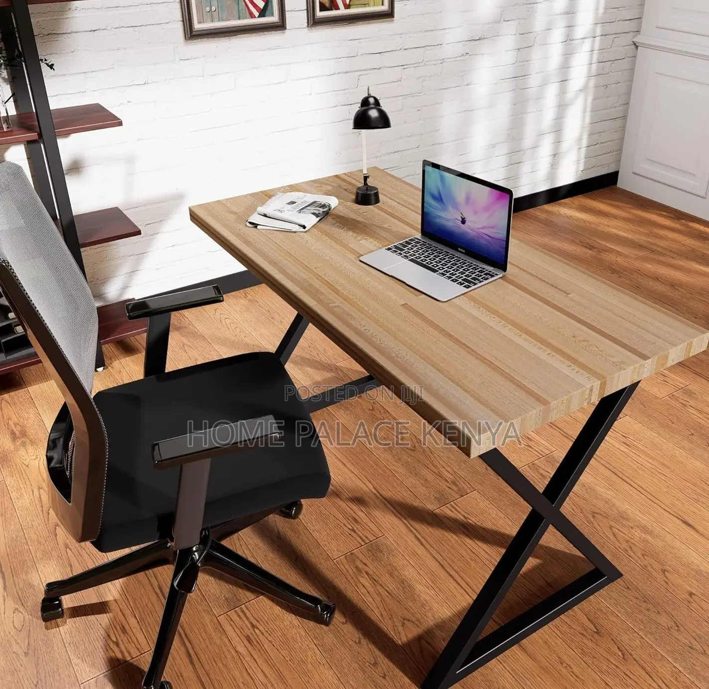 Study Table: X Shaped Metal Legs Table With Wooden Top