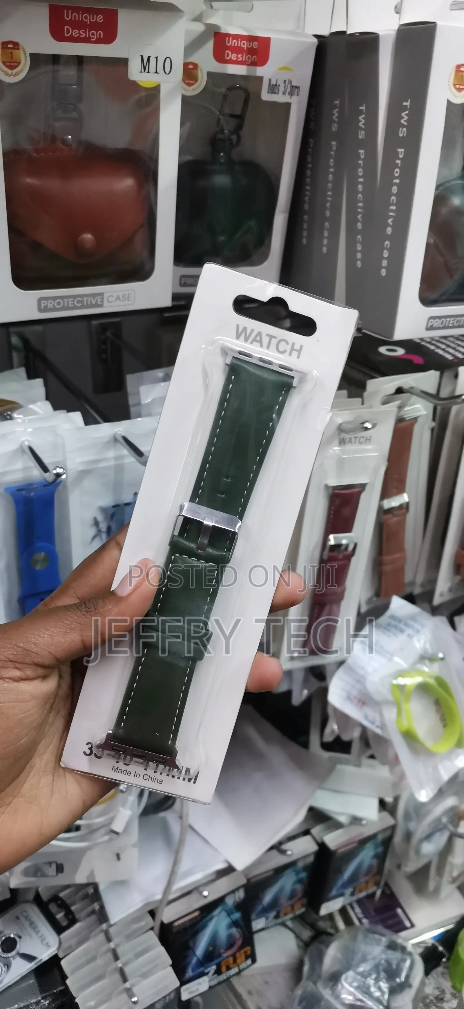 38, 40, and 41 Mm Dark Green Leather Watch Strap