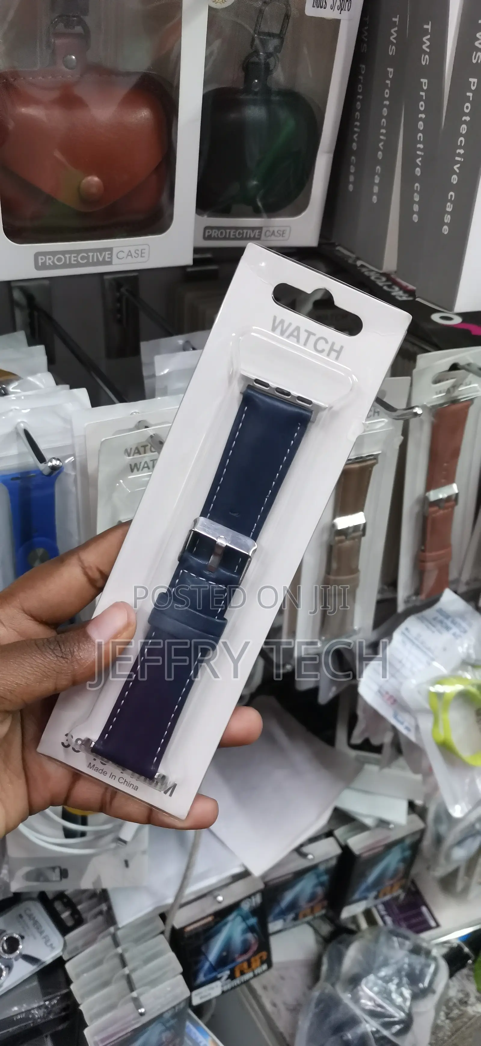 38mm, 40mm, and 41mm Navy Blue Leather Replacement Watch Band-Apple