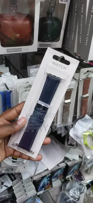 38mm, 40mm, and 41mm Navy Blue Leather Replacement Watch Band-Apple