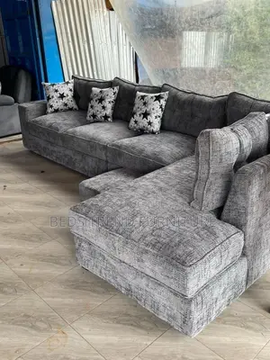 6-Seater L Seat Grey Sofa With Footrest