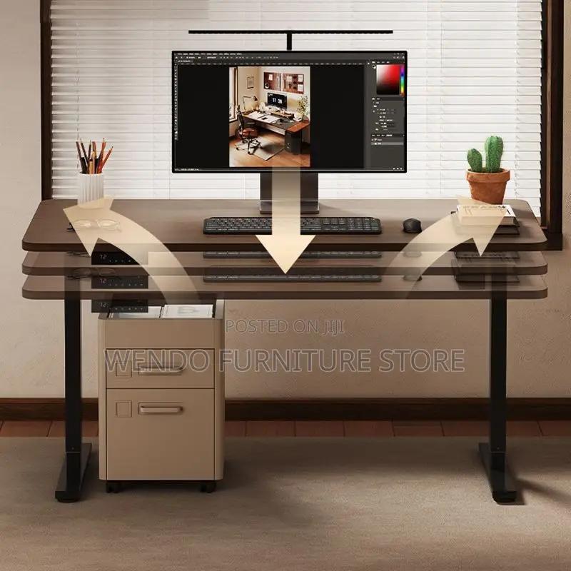 Office Desk; 1800mm Black Style Adjustable Height With Control Panel