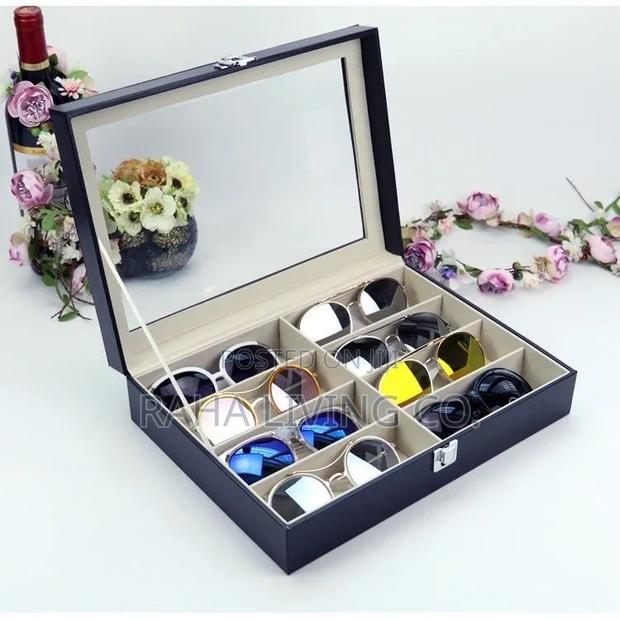 8 Slot Pu Leather Sunglasses Organizer Box | Black