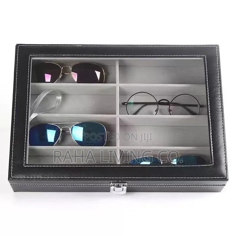 8 Slot Pu Leather Sunglasses Organizer Box | Black