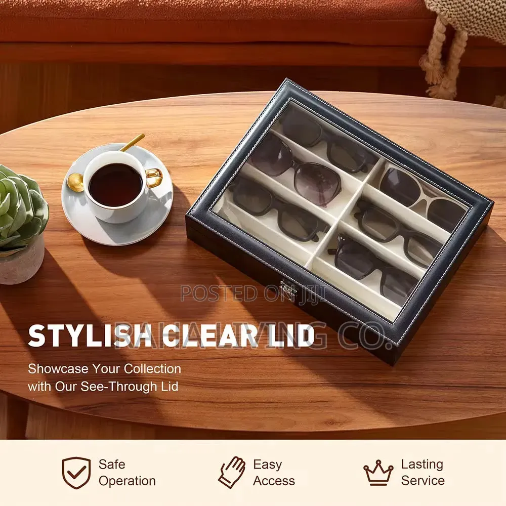 8 Slot Pu Leather Sunglasses Organizer Box | Black