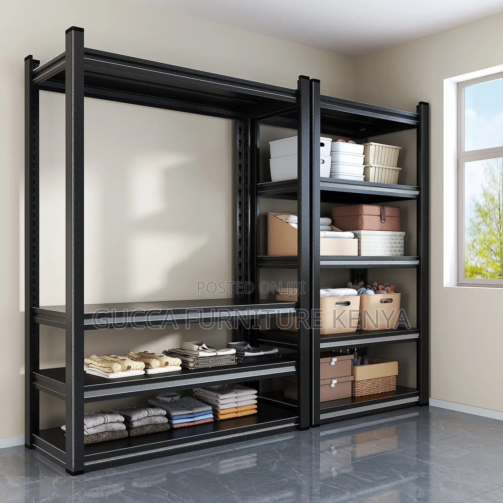 Adjustable Blak Metallic Filling Rack.
