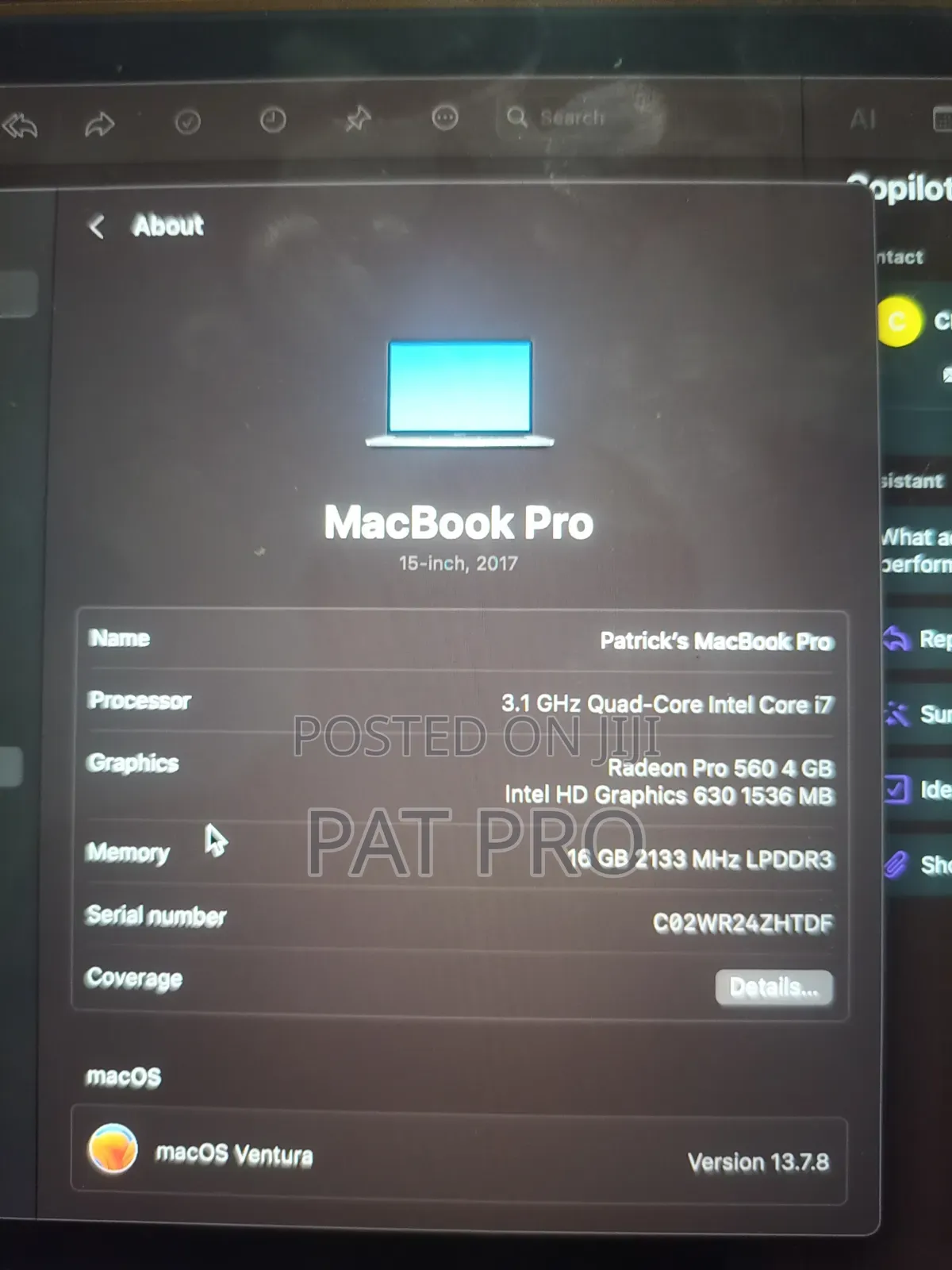 Laptop Apple MacBook Pro 2017 16GB Intel Core i7 SSHD (Hybrid) 500GB