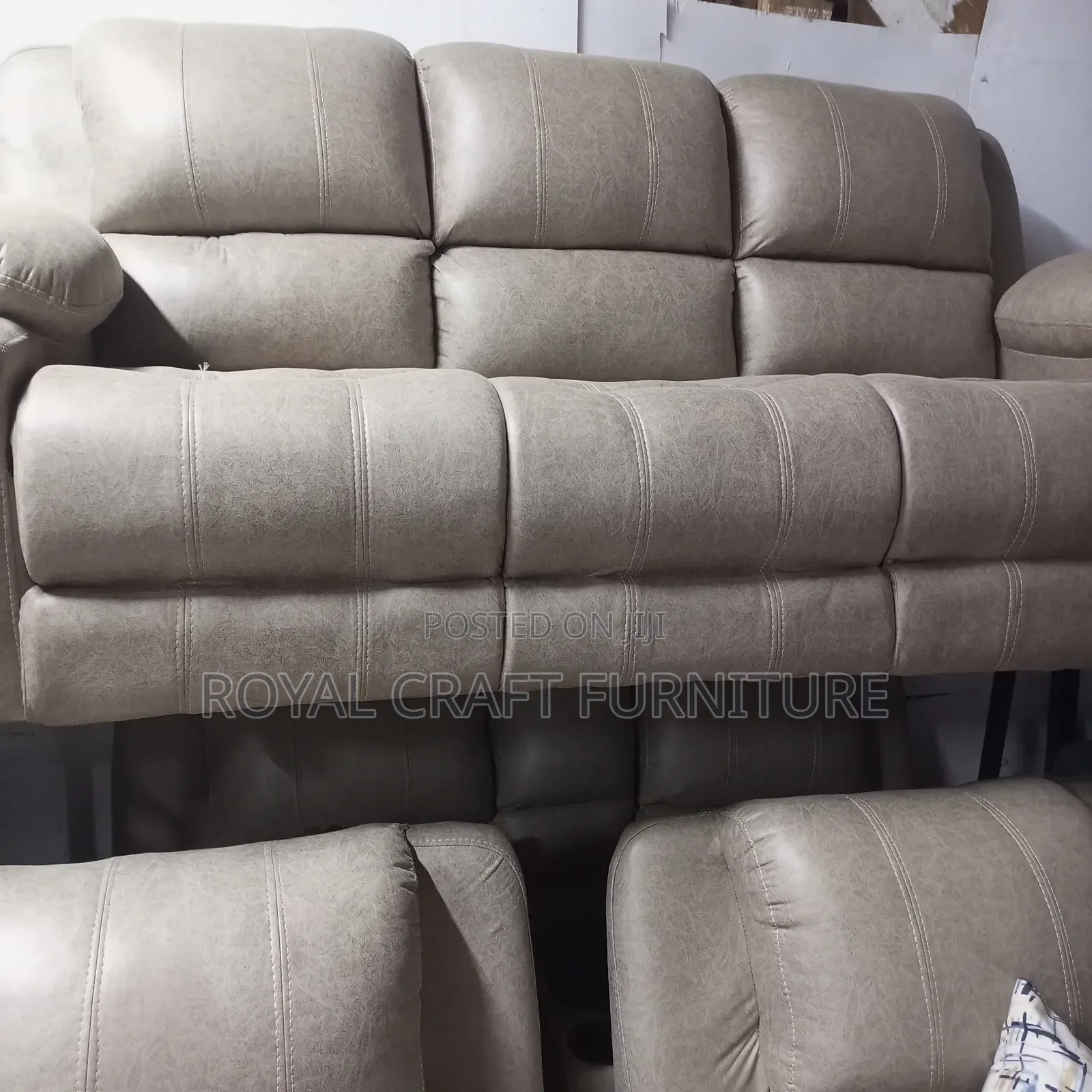 Luxury Semi-Recliner Sofa Set - Premium Grey Fabric