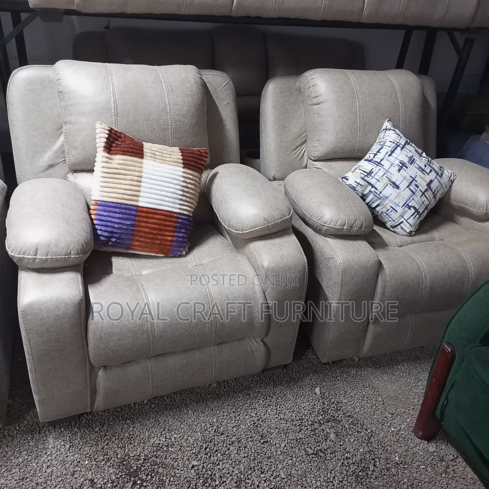 Luxury Semi-Recliner Sofa Set - Premium Grey Fabric