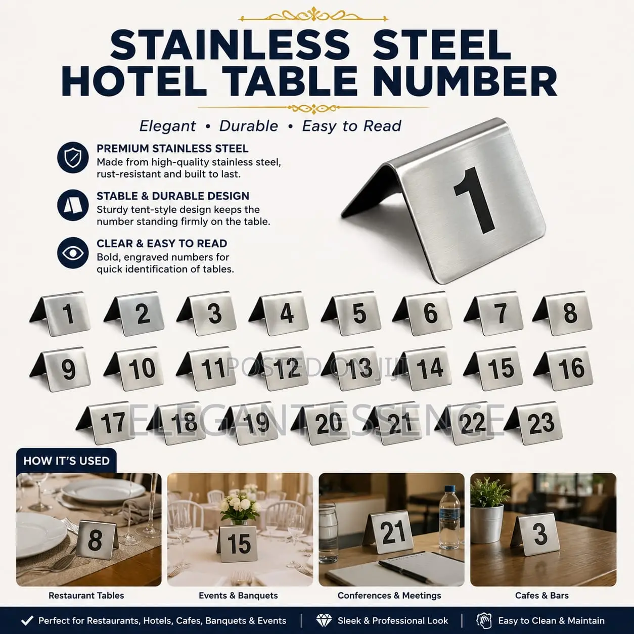 Stainless Steel Hotel Table Numbers 1–23