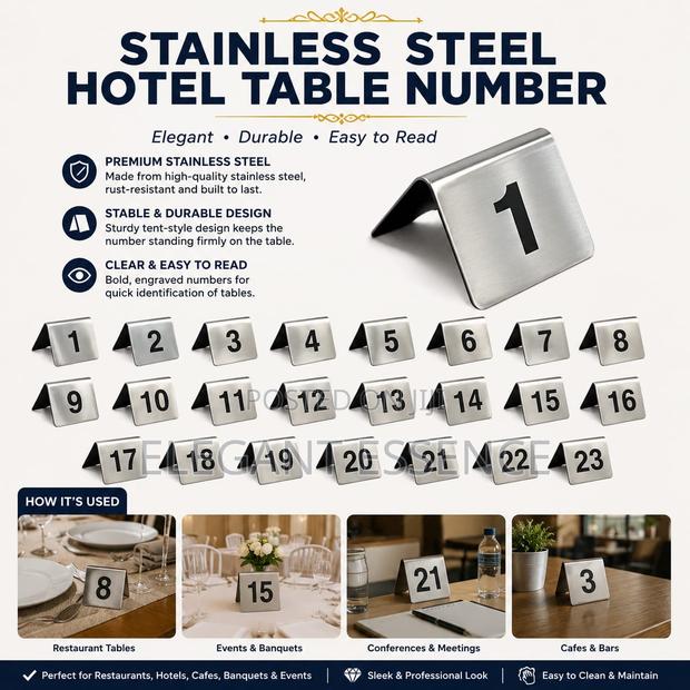 Stainless Steel Hotel Table Numbers 1–23