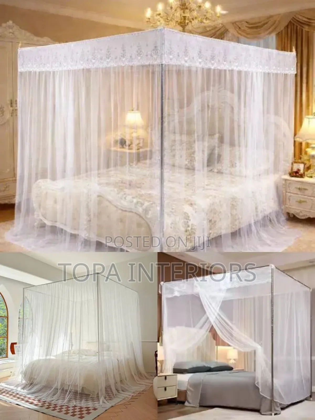 Mesh Screen White Mosquito Bed Nets With Four Stands