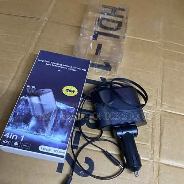 Gadgetbite Car Charger 120 Watt 4 in 1 Charger With Retractable Cables