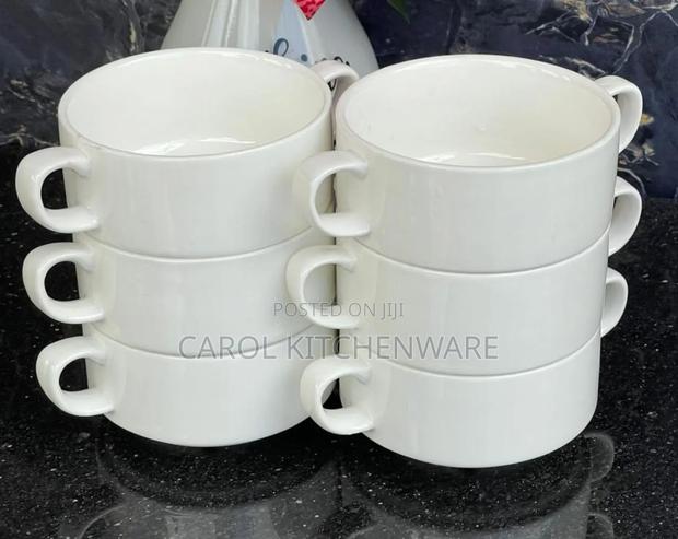 6 Pc Ceramic Soup Bowl/ Double Handle Soup Bowl