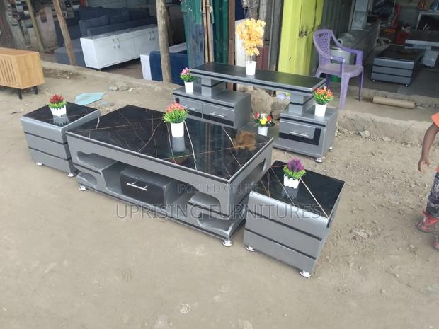 Coffee Table+2 Stools Gray Marble Top Black + Tv Stand Gray
