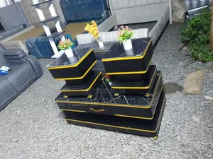 Coffee Table Black Gold With It's 2 Stools Marble Top Black