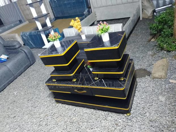 Coffee Table Black Gold With It's 2 Stools Marble Top Black