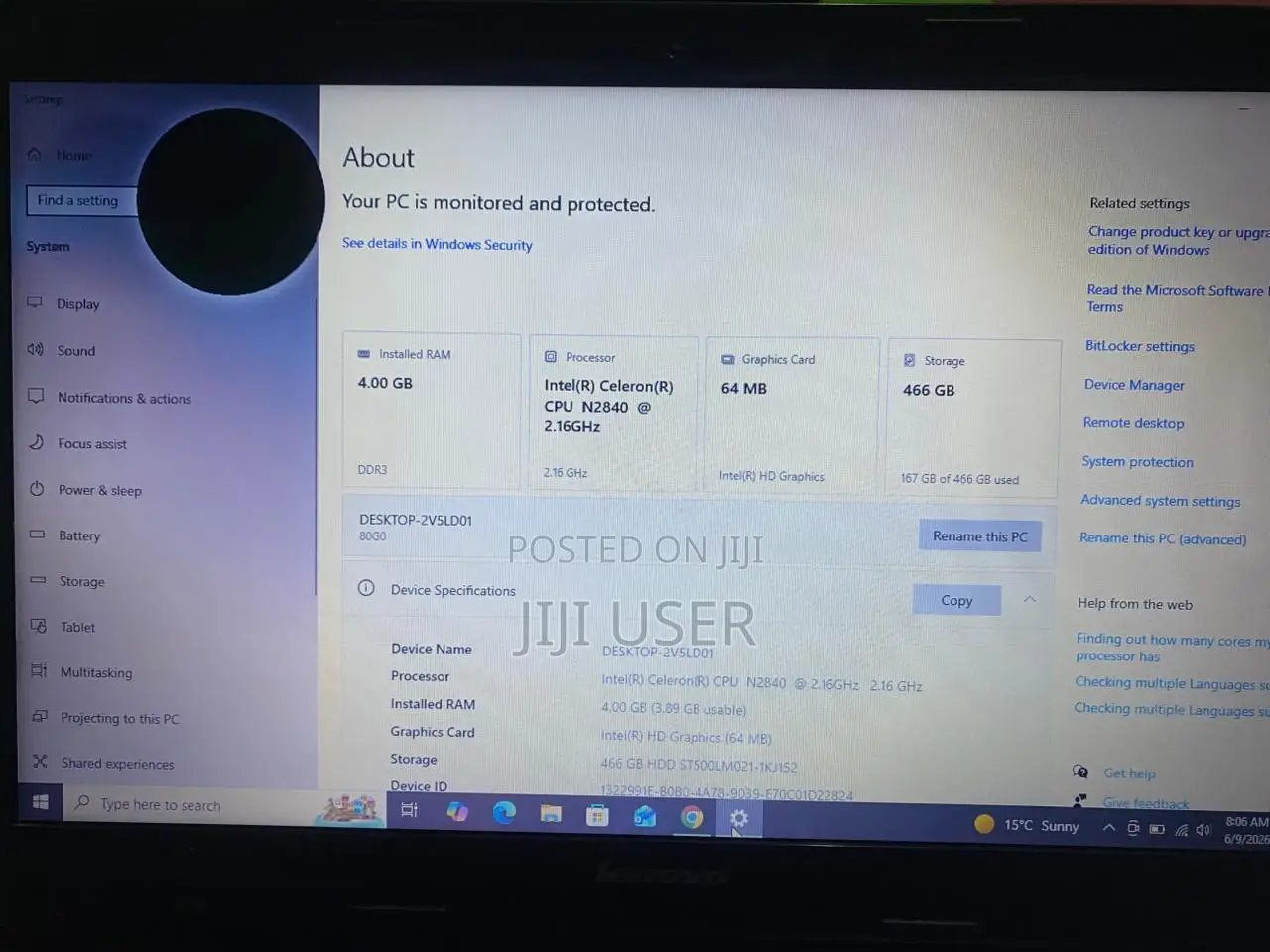 Laptop Lenovo 4GB Intel Celeron HDD 512GB