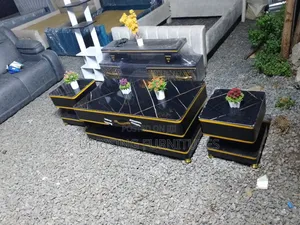 Elegance Black Coffee Table and 2 Stools Black Marble Top