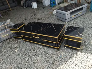 Black Gold Statement Piece Coffee Table and 2 Stools