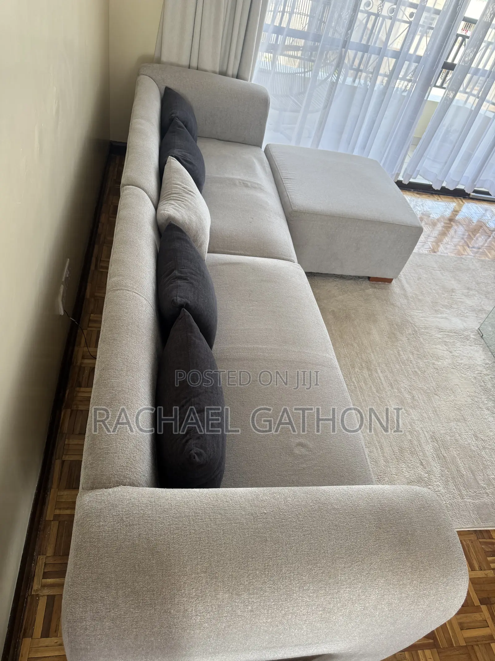 5 Seater Modern L-Shaped Sectional Sofa + Ottoman (Light Beige/Grey)