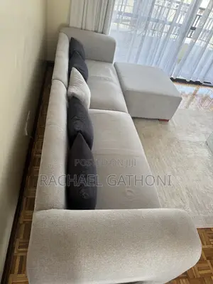 5 Seater Modern L-Shaped Sectional Sofa + Ottoman (Light Beige/Grey)