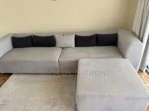 5 Seater Modern L-Shaped Sectional Sofa + Ottoman (Light Beige/Grey)