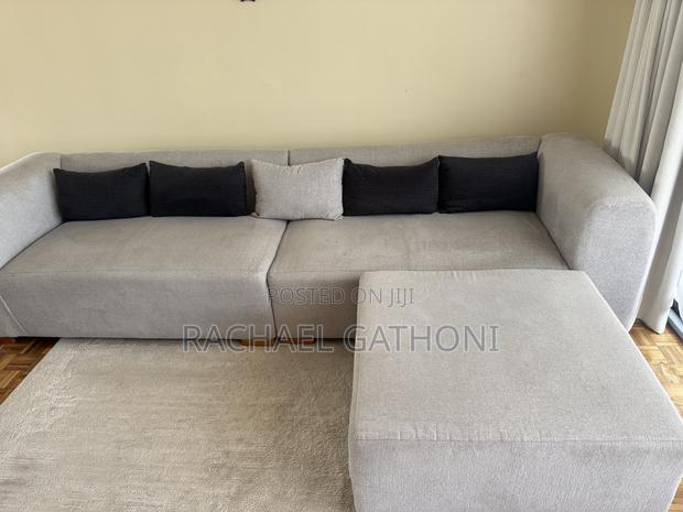 5 Seater Modern L-Shaped Sectional Sofa + Ottoman (Light Beige/Grey) - thumbnail 2