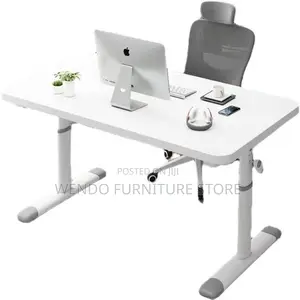 Office Table; Manual Height Adjustable White Table