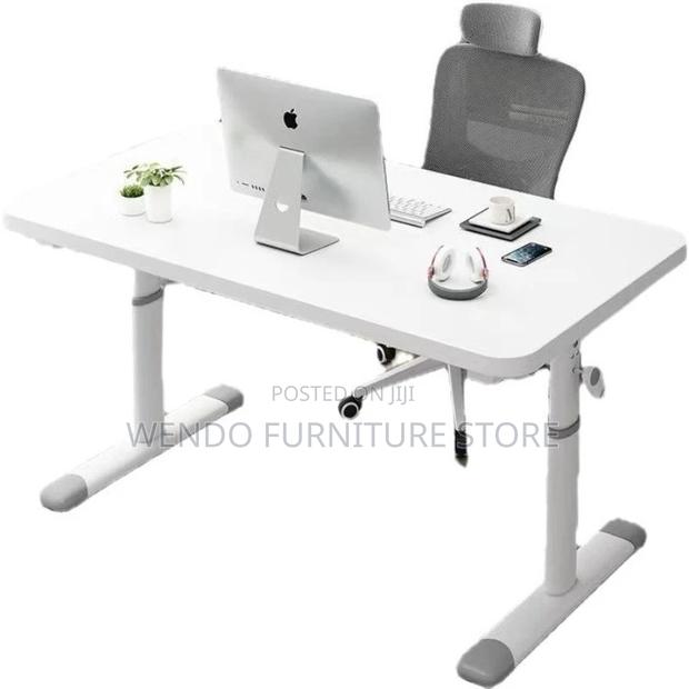Office Table; Manual Height Adjustable White Table - thumbnail 2