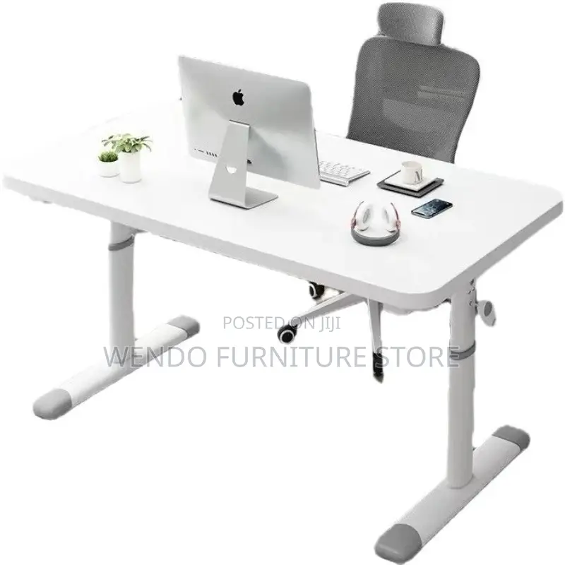 Office Table; Manual Height Adjustable White Table