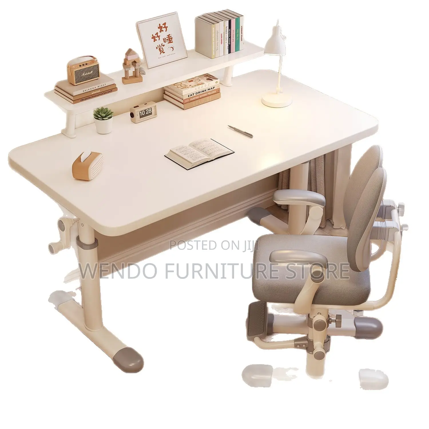 Office Table; Manual Height Adjustable White Table