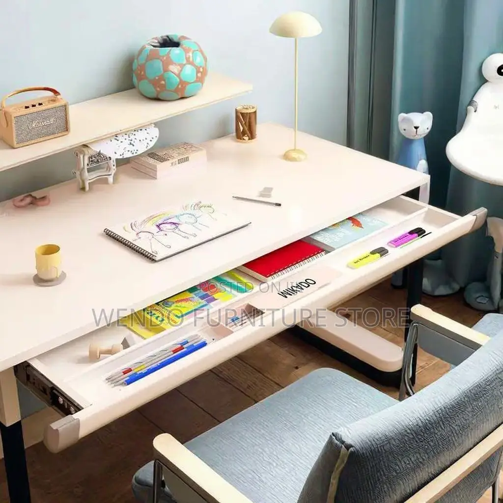 Office Table; Manual Height Adjustable White Table