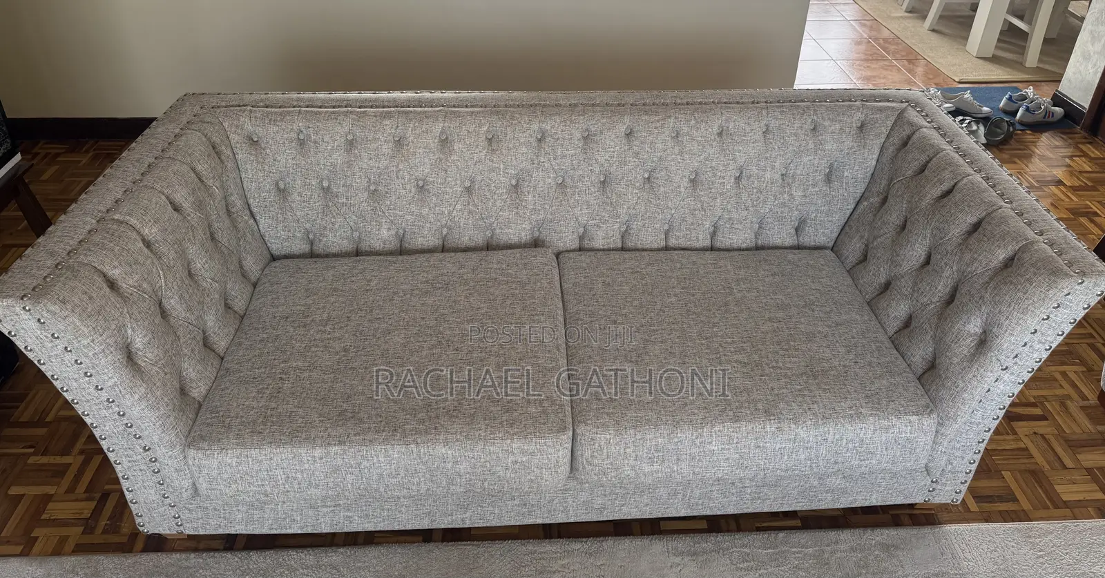 Elegant 3 - Seater Tufted Sofa (Grey Fabric)