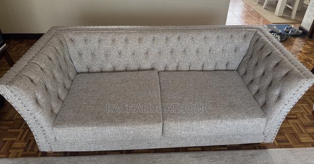 Elegant 3 - Seater Tufted Sofa (Grey Fabric)