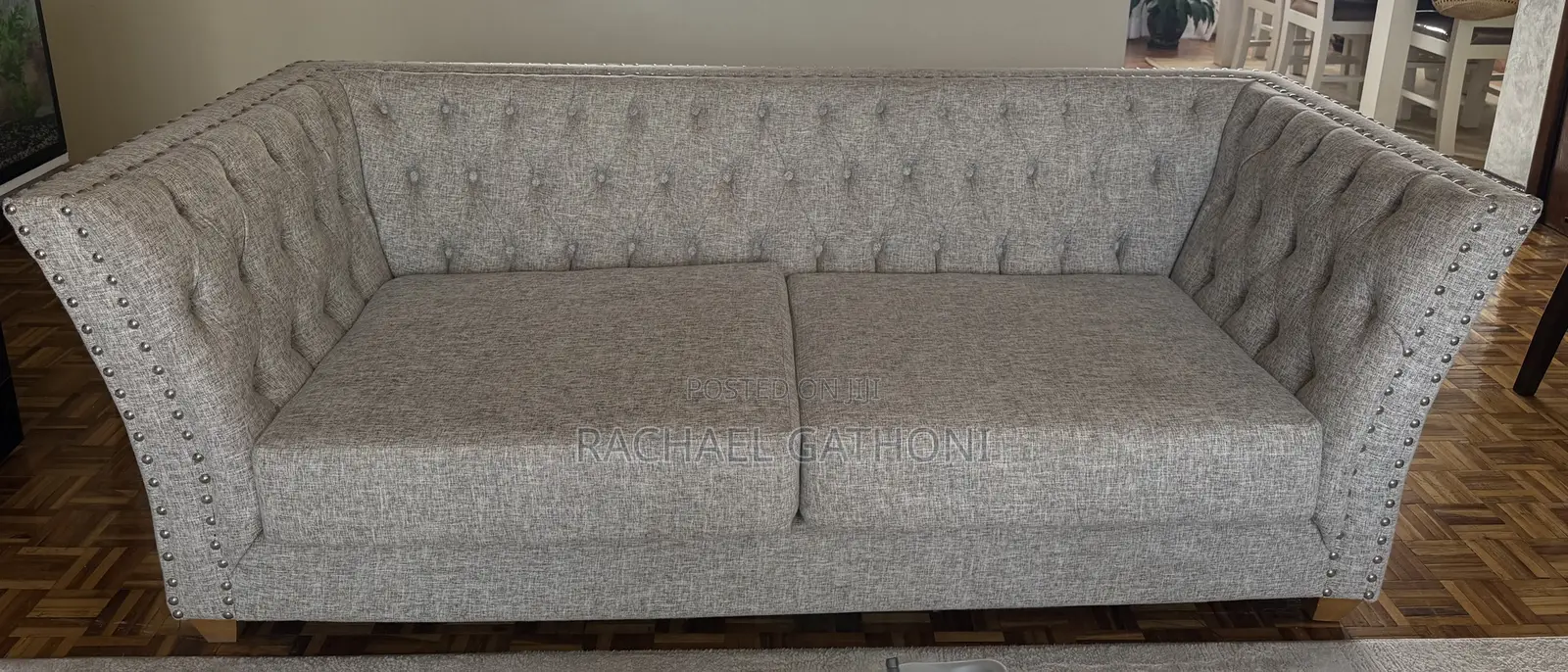 Elegant 3 - Seater Tufted Sofa (Grey Fabric)