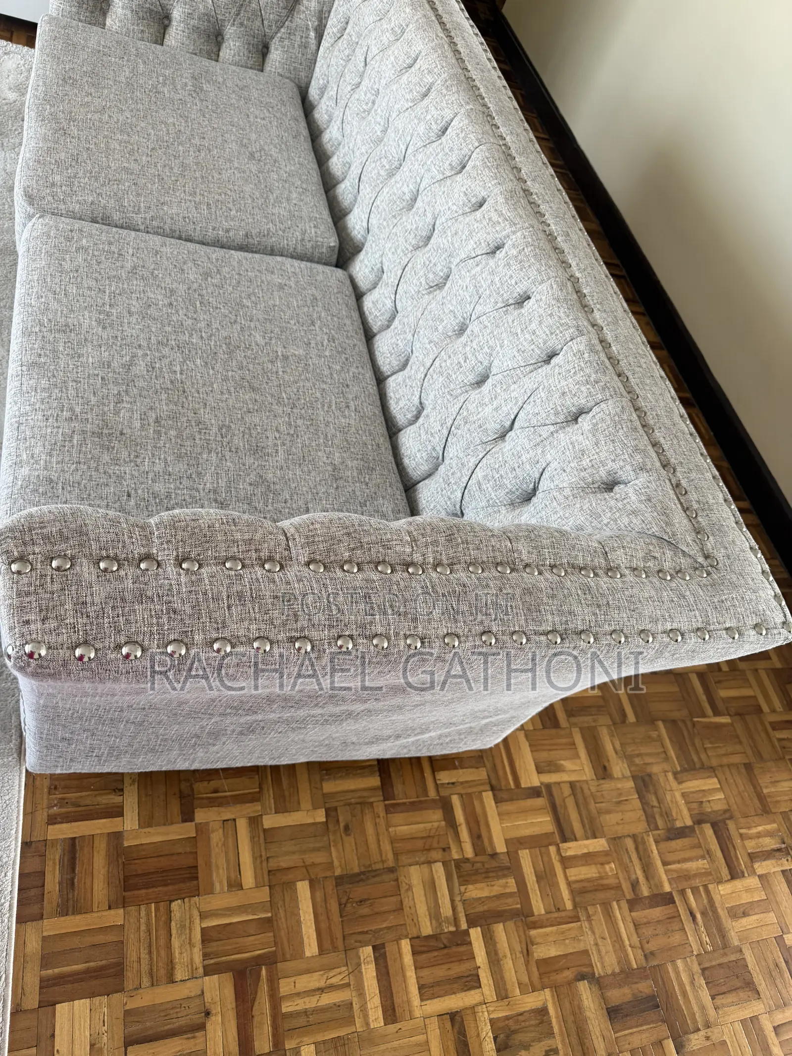 Elegant 3 - Seater Tufted Sofa (Grey Fabric)