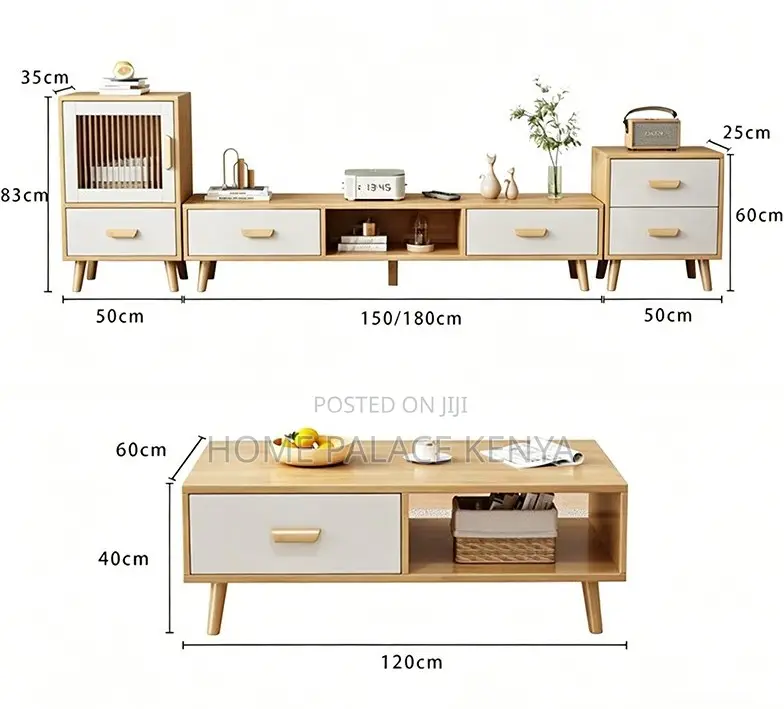 Livingroom Set: Nordic Multicoloured Tv Stand and Coffee Table Set