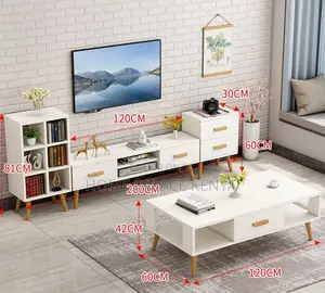 Livingroom Set: Nordic Multicoloured Tv Stand and Coffee Table Set