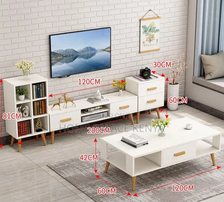 Livingroom Set: Nordic Multicoloured Tv Stand and Coffee Table Set