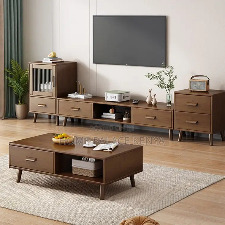 Livingroom Set: Nordic Multicoloured Tv Stand and Coffee Table Set