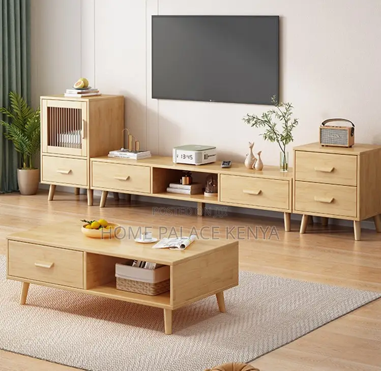 Livingroom Set: Nordic Multicoloured Tv Stand and Coffee Table Set