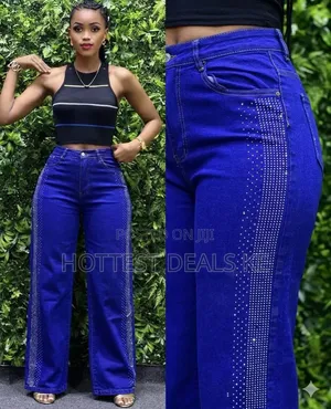 Fashion Girls Crystal Embellished High Waist Denim Pants