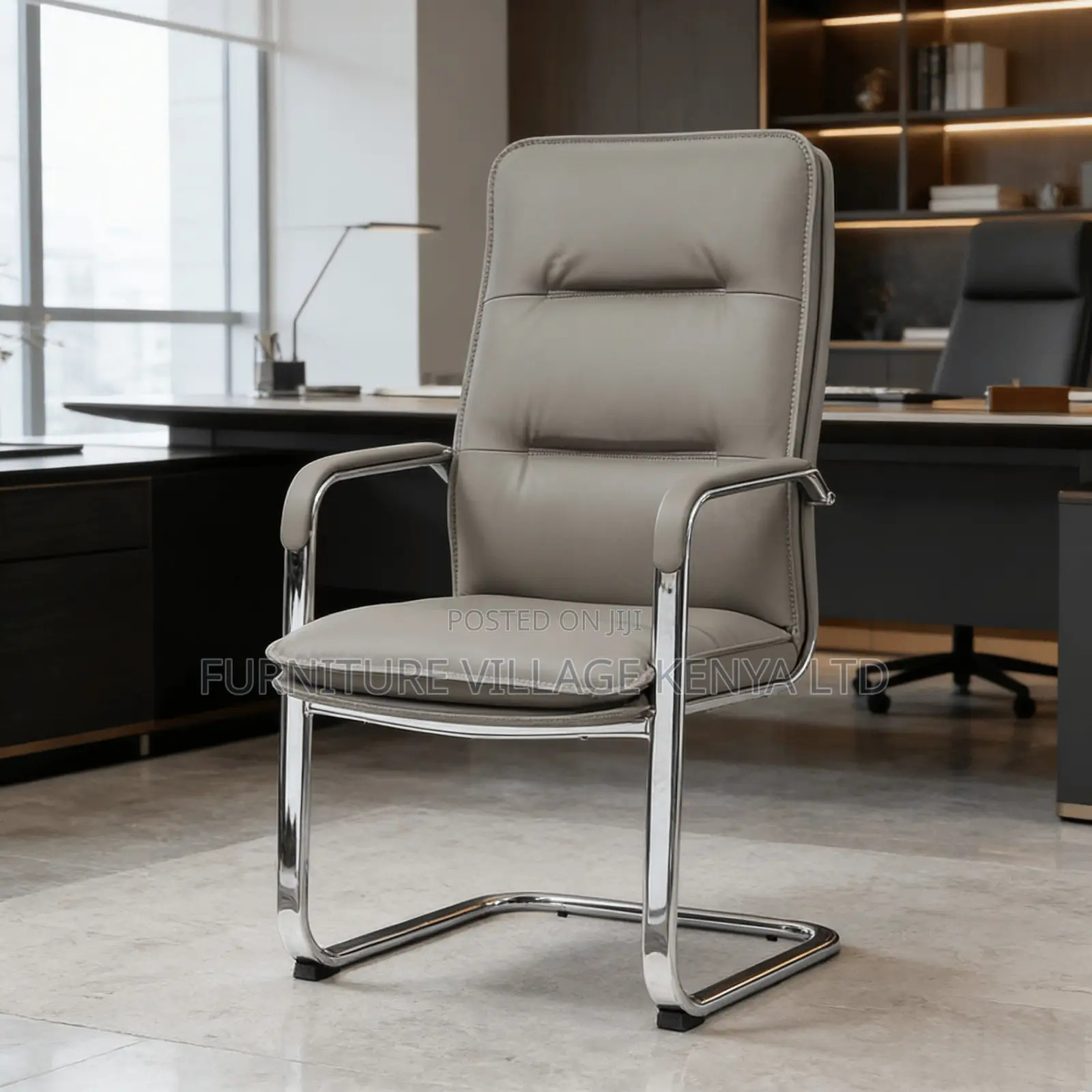 Gray Leather Guest Office Chair