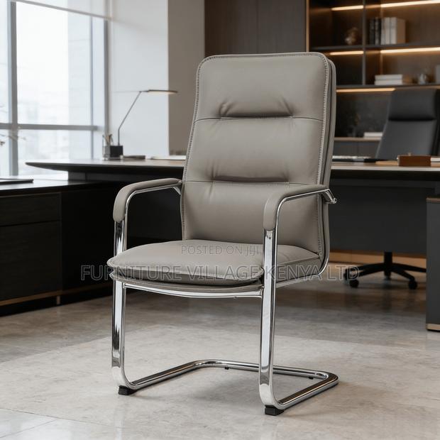 Gray Leather Guest Office Chair - thumbnail 6