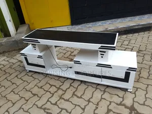 Smart Tv Stand White 5ft Black Accents With Led Lights
